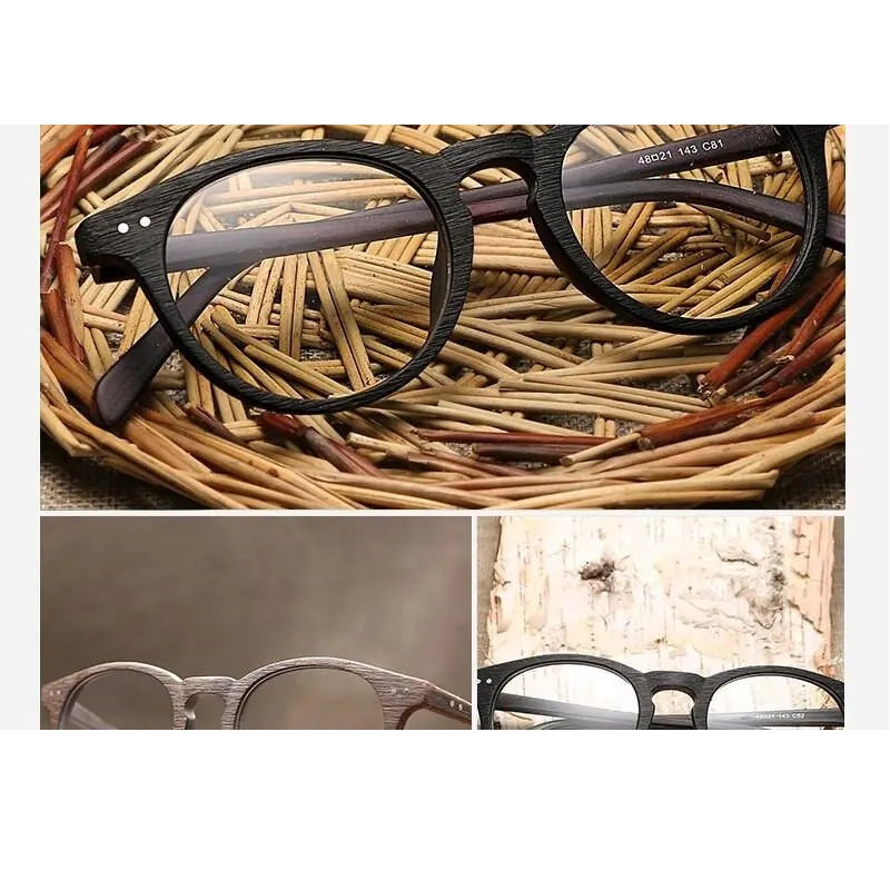 Hdcrafter Unisex Full Rim Round Wood Frame Eyeglasses Lhb030