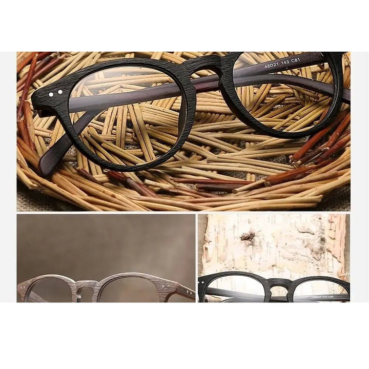 Hdcrafter Unisex Full Rim Round Wood Frame Eyeglasses Lhb030