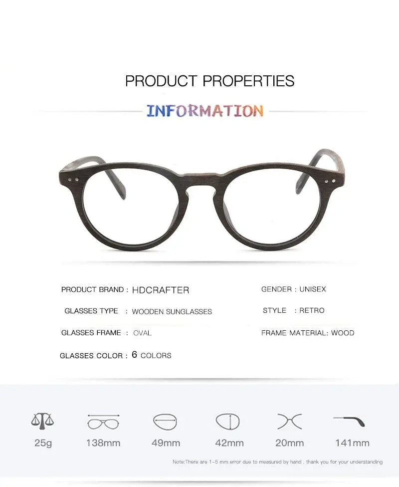 Hdcrafter Unisex Full Rim Round Wood Frame Eyeglasses Lhb030