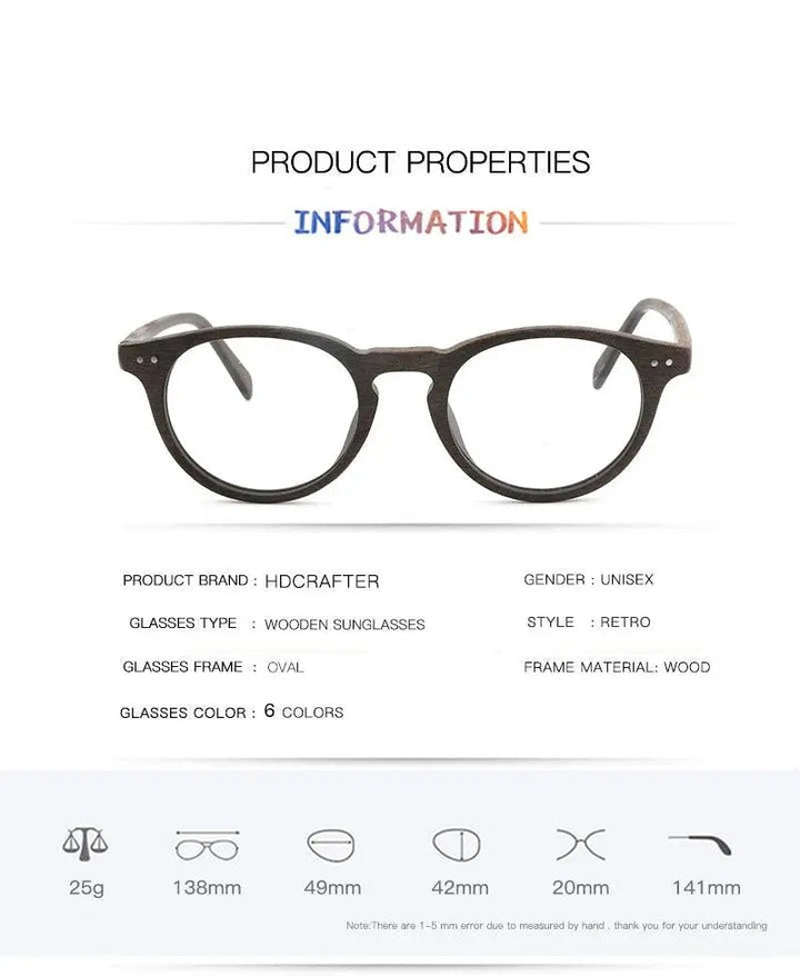 Hdcrafter Unisex Full Rim Round Wood Frame Eyeglasses Lhb030