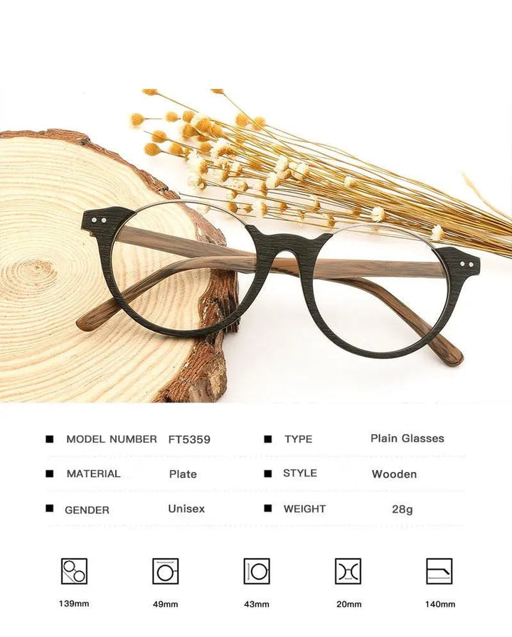 Hdcrafter Unisex Full Rim Square Wood Metal Frame Eyeglasses Ft5359