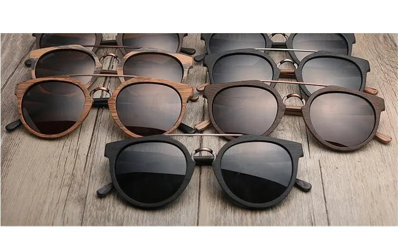Hdcrafter Unisex Full Rim Round Wood Metal Frame Polarized Sunglasses Lhb023