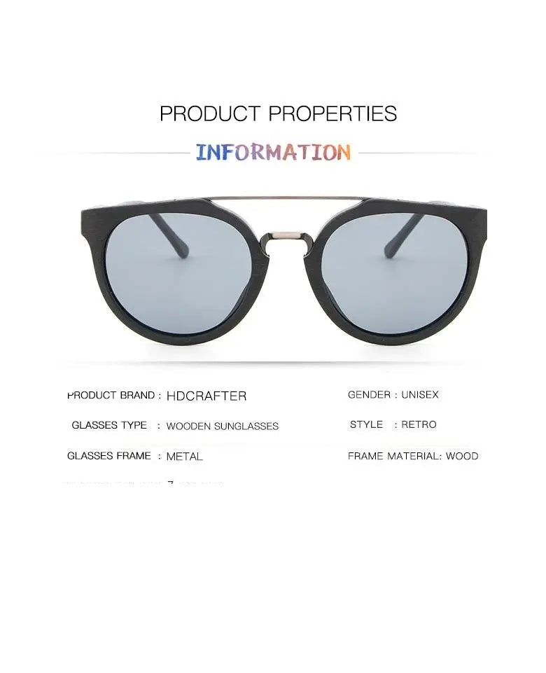 Hdcrafter Unisex Full Rim Round Wood Metal Frame Polarized Sunglasses Lhb023