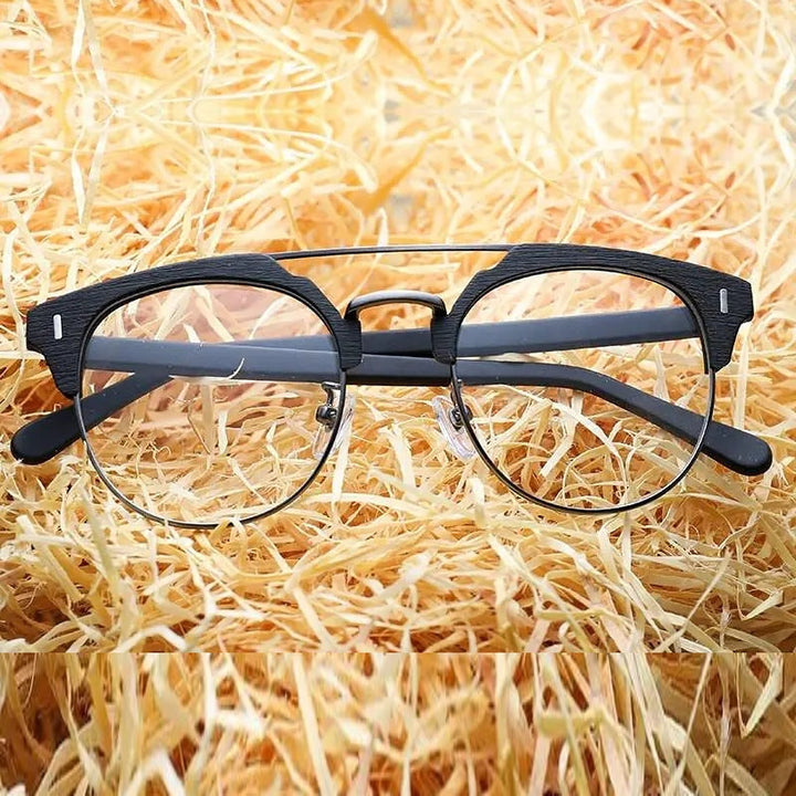 Hdcrafter Unisex Full Rim Round Wood Metal Frame Eyeglasses Bc01