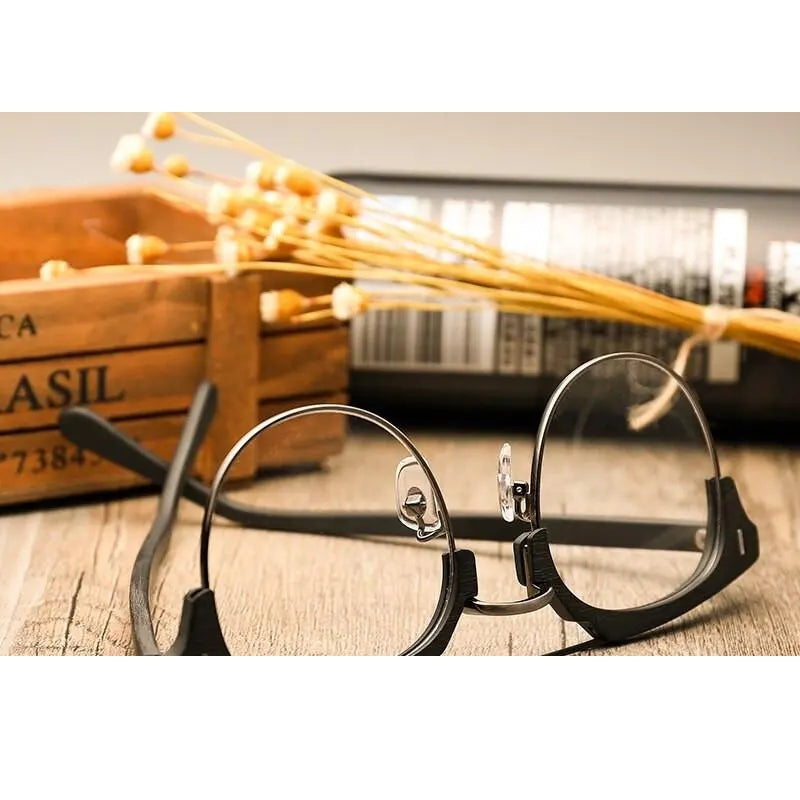 Hdcrafter Unisex Full Rim Round Wood Metal Frame Eyeglasses Bc01