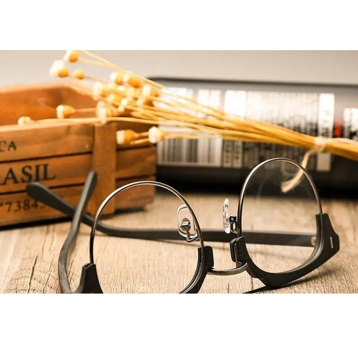 Hdcrafter Unisex Full Rim Round Wood Metal Frame Eyeglasses Bc01