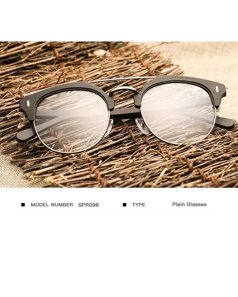 Hdcrafter Unisex Full Rim Round Wood Metal Frame Eyeglasses Bc01