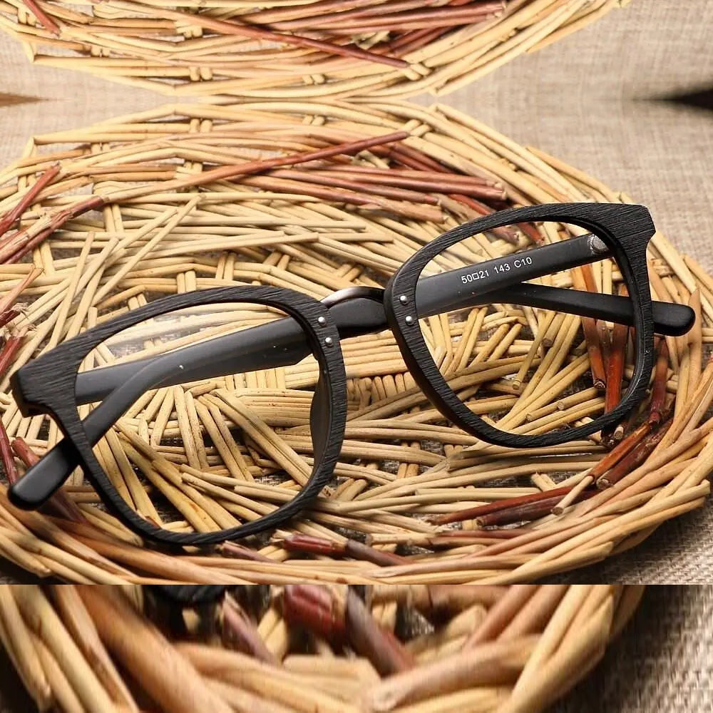 Hdcrafter Unisex Full Rim Round Square Wood Metal Frame Eyeglasses Hb029