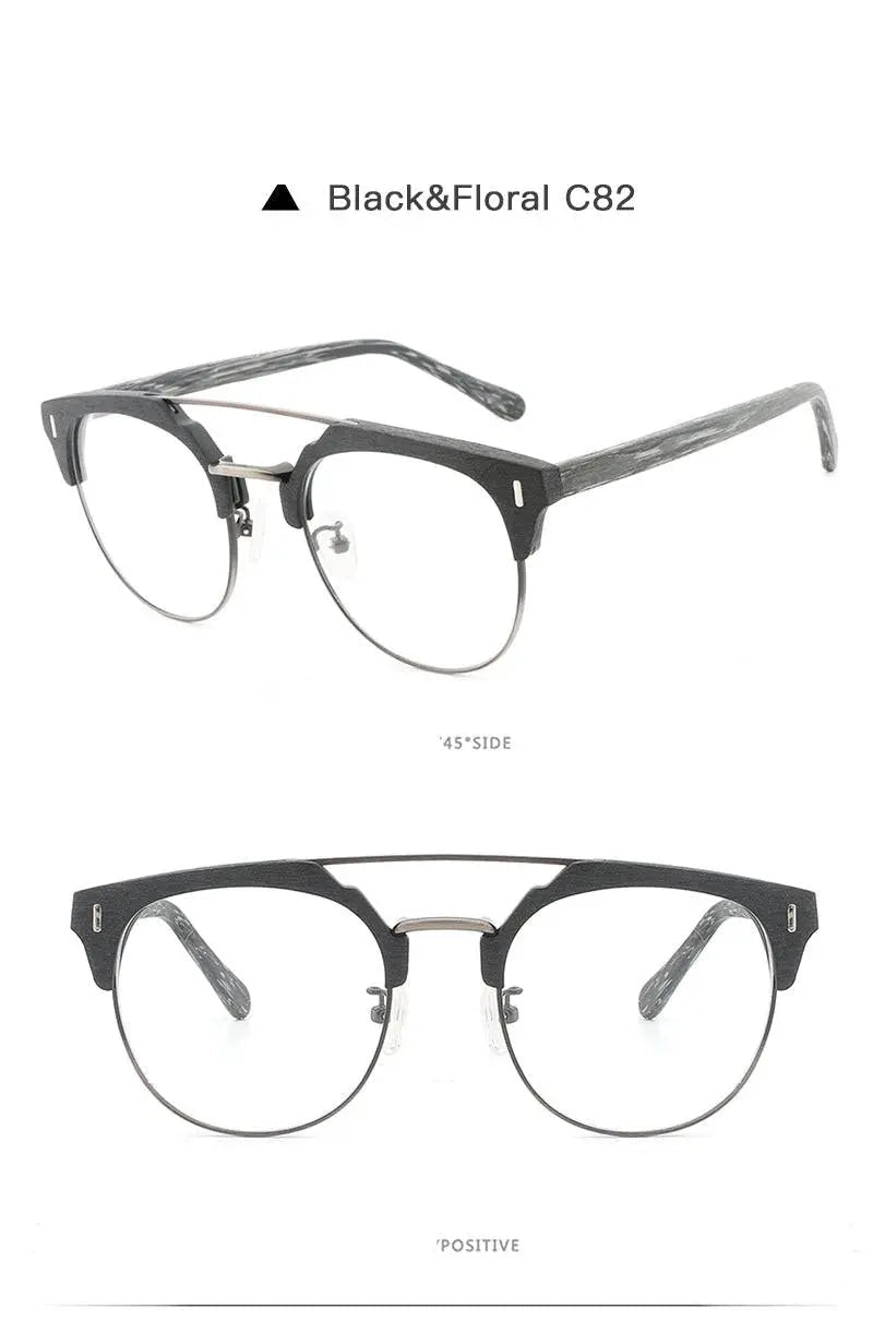 Hdcrafter Unisex Full Rim Round Wood Metal Frame Eyeglasses Bc01