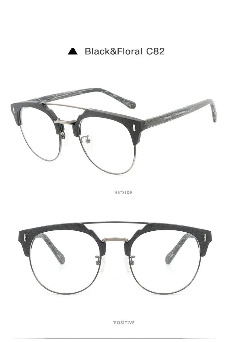 Hdcrafter Unisex Full Rim Round Wood Metal Frame Eyeglasses Bc01