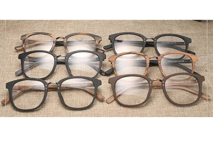 Hdcrafter Unisex Full Rim Round Square Wood Metal Frame Eyeglasses Hb029