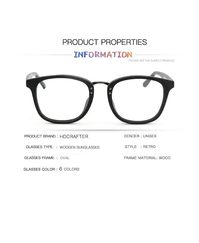 Hdcrafter Unisex Full Rim Round Square Wood Metal Frame Eyeglasses Hb029