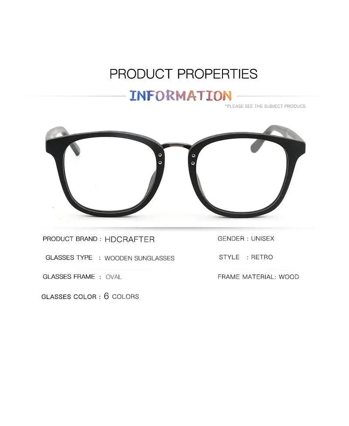 Hdcrafter Unisex Full Rim Round Square Wood Metal Frame Eyeglasses Hb029