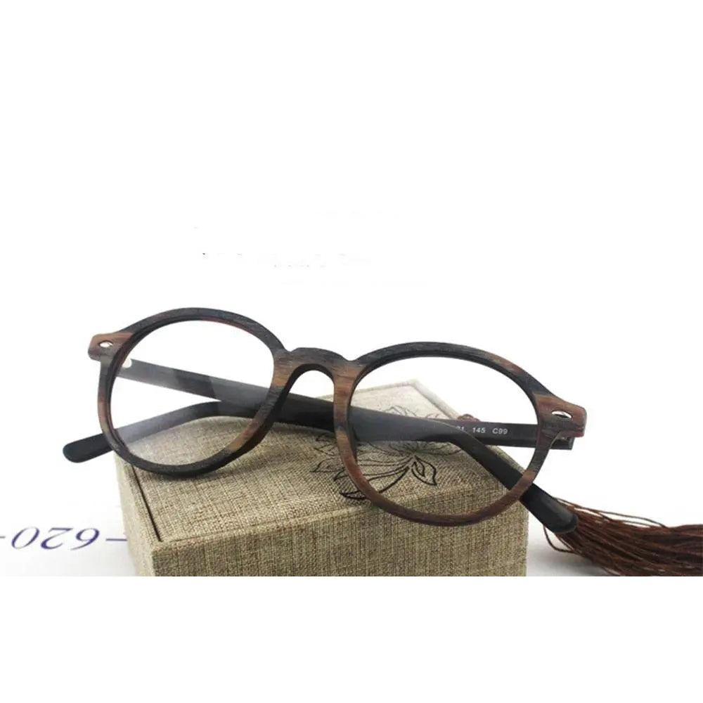Hdcrafter Unisex Full Rim Round Oval Wood Metal Frame Eyeglasses 4237