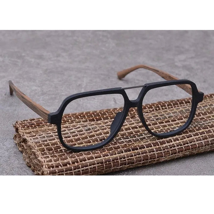Hdcrafter Unisex Full Rim Square Oversized Wood Eyeglasses Ps8210