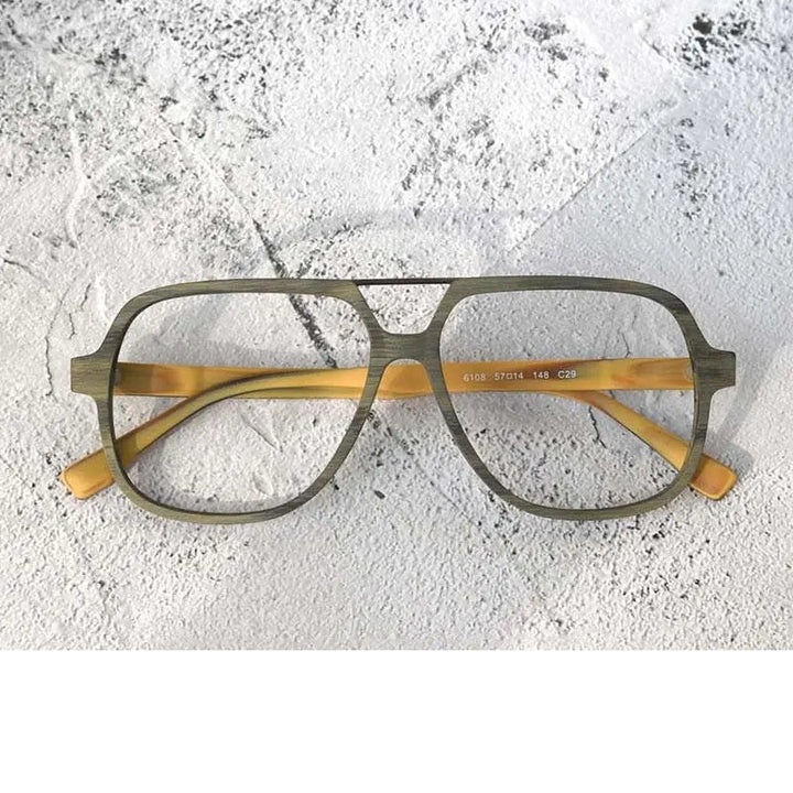 Hdcrafter Unisex Full Rim Square Oversized Wood Eyeglasses Ps8210