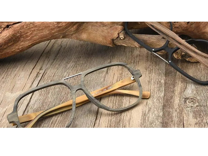 Hdcrafter Unisex Full Rim Square Oversized Wood Eyeglasses Ps8210