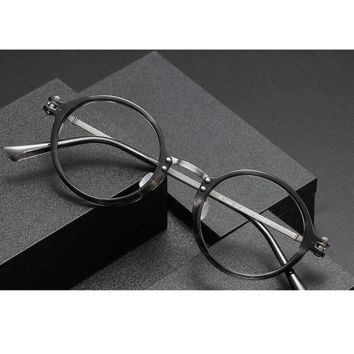 Oveliness Unisex Full Rim Round Acetate Titanium Eyeglasses 5866