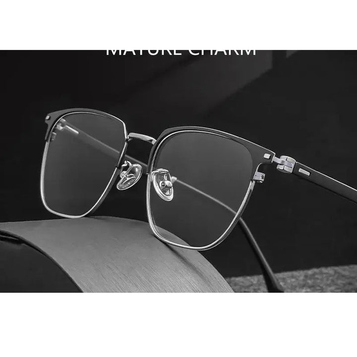 Kocolior Unisex Full Rim Square Titanium Alloy Hyperopic Reading Glasses 6120
