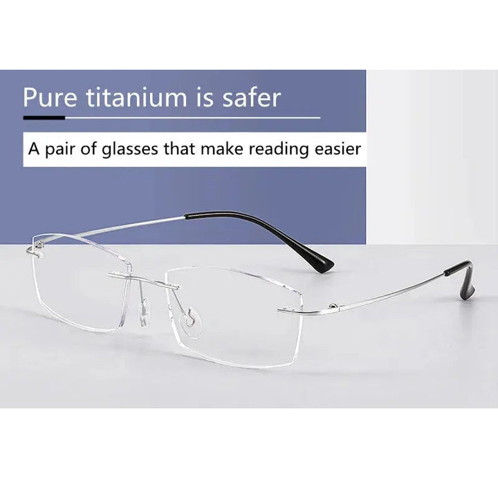 Kocolior Unisex Rimless Square Titanium Hyperopic Reading Glasses 8161