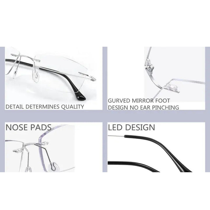 Kocolior Unisex Rimless Square Titanium Hyperopic Reading Glasses 8161