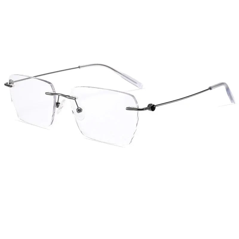Vicky Unisex Rimless Square Titanium Reading Glasses V0620 — view 2 | Vicky at FuzWeb