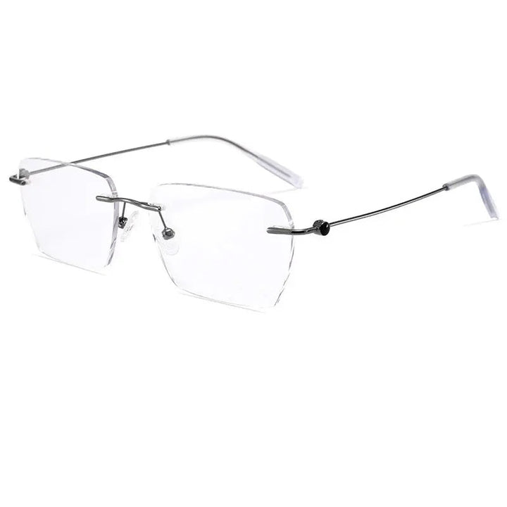 Vicky Unisex Rimless Square Titanium Reading Glasses V0620 — view 2 | Vicky at FuzWeb