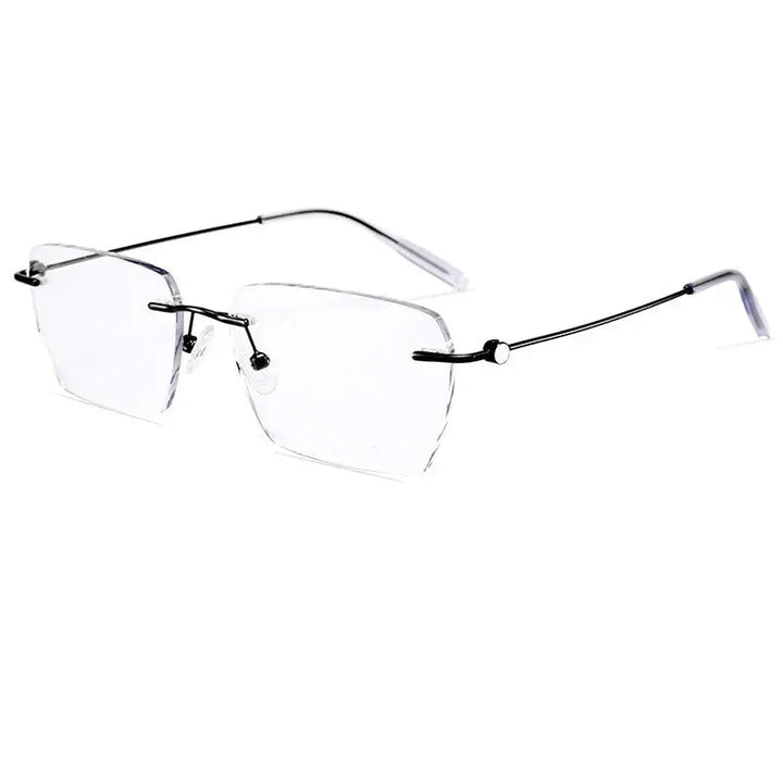 Vicky Unisex Rimless Square Titanium Reading Glasses V0620 — view 1 | Vicky at FuzWeb
