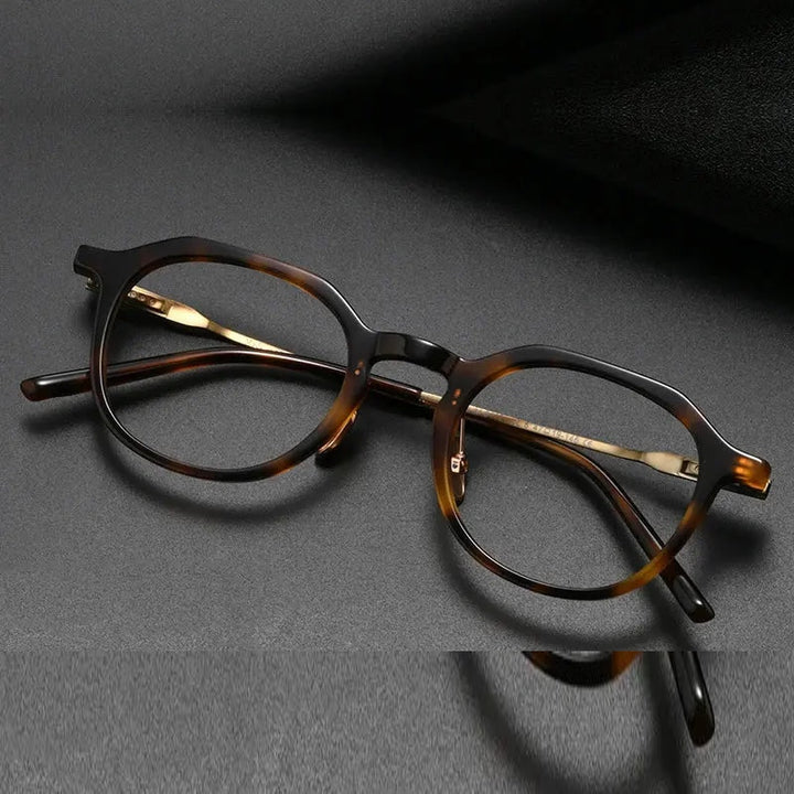 Bclear Unisex Full Rim Polygon Round Acetate Titanium Eyeglasses 298112