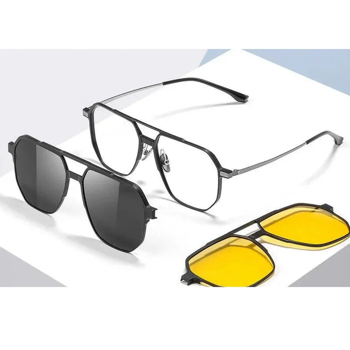 Chashma Ottica Unisex Full Rim Square Double Bridge Eyeglasses Clip On Sunglasses 99064