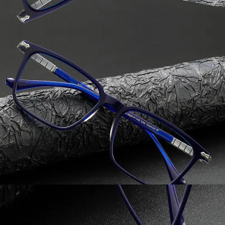 Chashma Ochki Unisex Full Rim Square Acetate Titanium Eyeglasses 29630