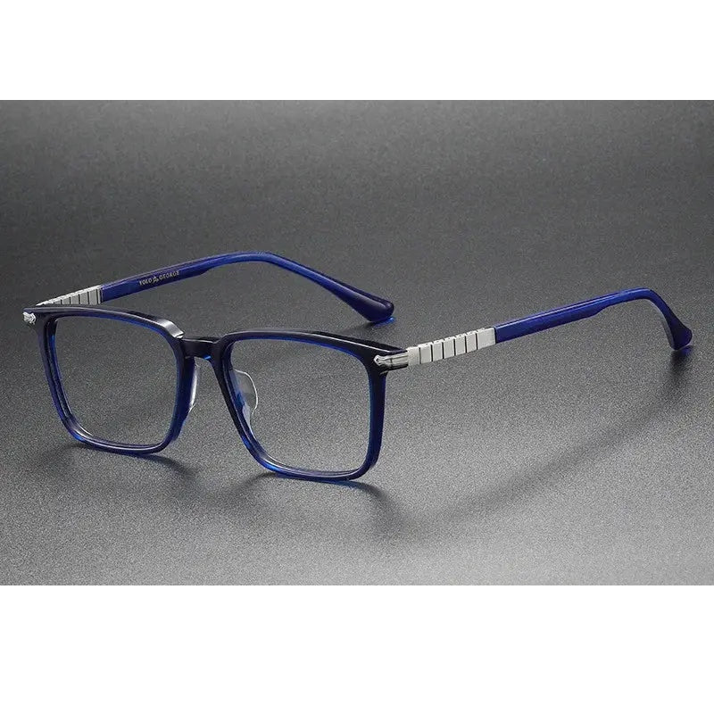 Chashma Ochki Unisex Full Rim Square Acetate Titanium Eyeglasses 29630
