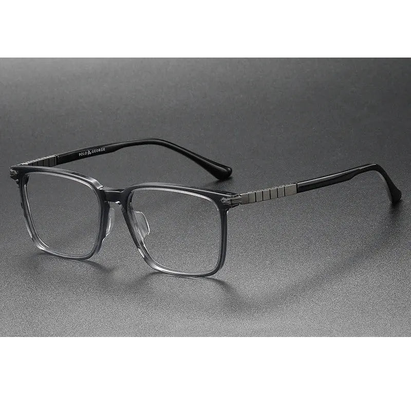 Chashma Ochki Unisex Full Rim Square Acetate Titanium Eyeglasses 29630