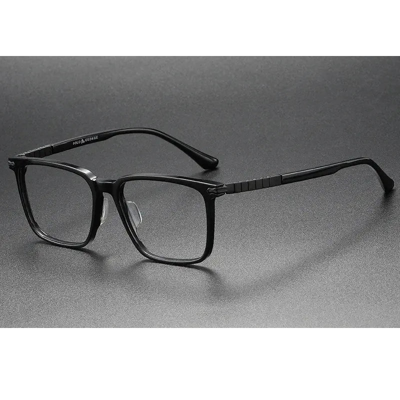 Chashma Ochki Unisex Full Rim Square Acetate Titanium Eyeglasses 29630