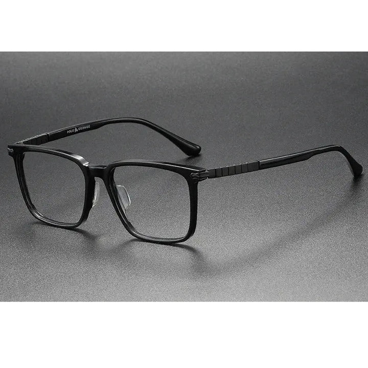 Chashma Ochki Unisex Full Rim Square Acetate Titanium Eyeglasses 29630