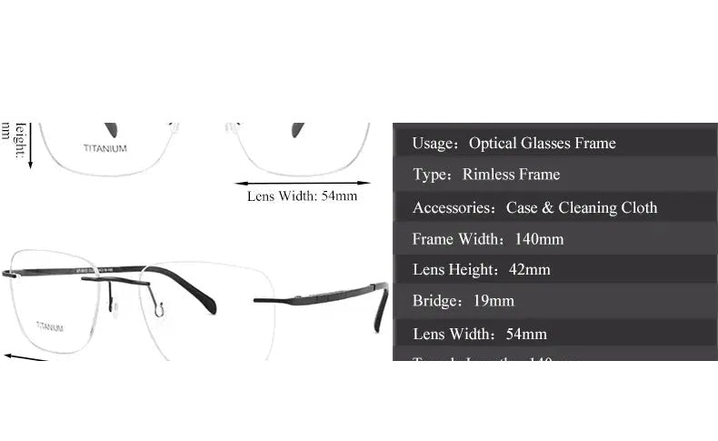 Chashma Unisex Rimless Flat top Polygon Square Titanium Eyeglasses 969013
