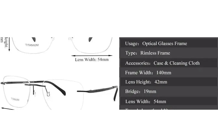 Chashma Unisex Rimless Flat top Polygon Square Titanium Eyeglasses 969013