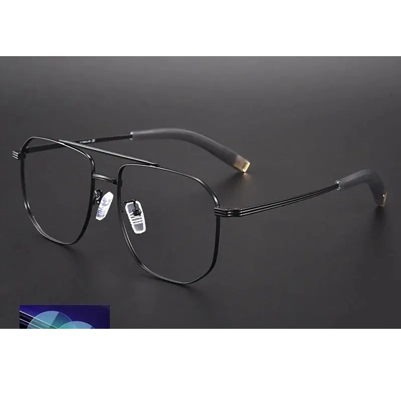 Gatenac Unisex Full Rim Square Double Bridge Titanium Photochromic Reading Glasses 760942