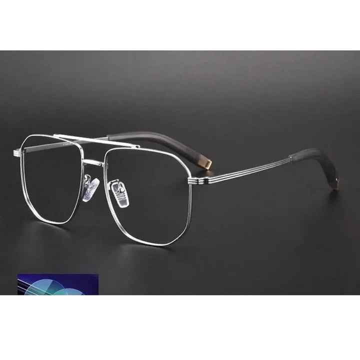 Gatenac Unisex Full Rim Square Double Bridge Titanium Photochromic Reading Glasses 760942