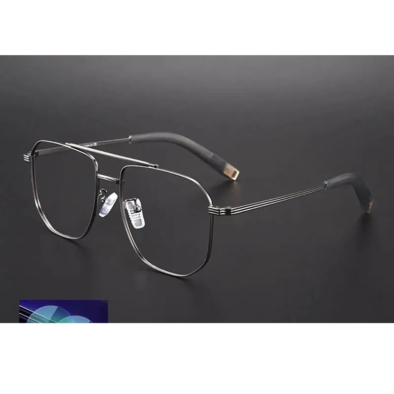 Gatenac Unisex Full Rim Square Double Bridge Titanium Photochromic Reading Glasses 760942