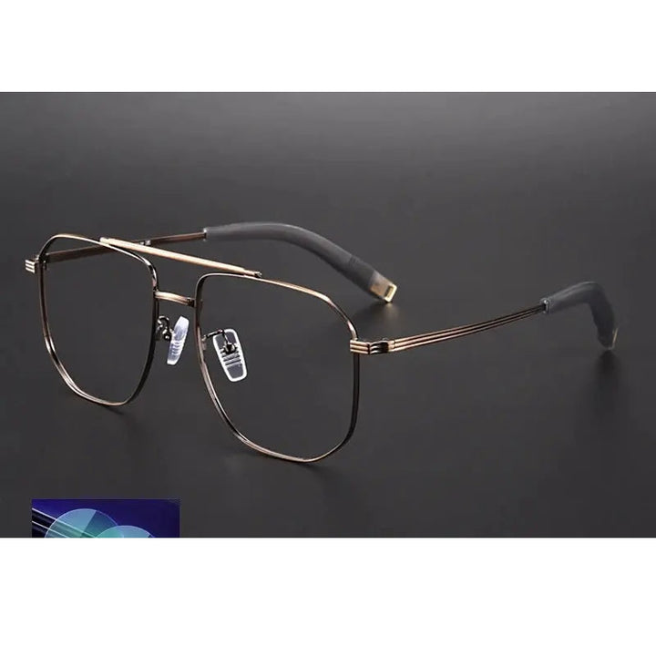 Gatenac Unisex Full Rim Square Double Bridge Titanium Photochromic Reading Glasses 760942