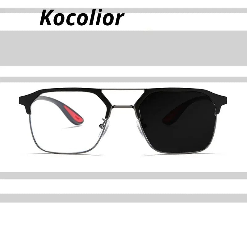 Kocolior Unisex Full Rim Square Tr 90 Alloy Double Bridge Photochromic Reading Glasses 968329