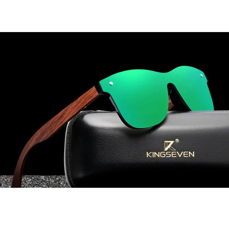 Kingseven Unisex Rimless Square Wood Polarized Sunglasses Nb5504