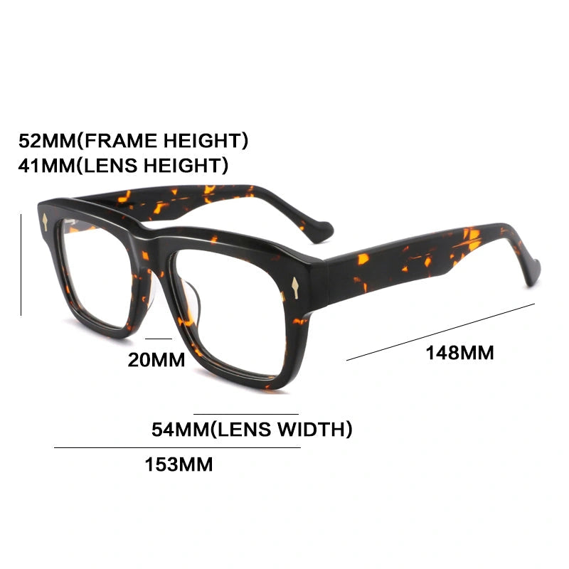 Gatenac Unisex Full Rim Big Square Acetate Reading Glasses 882290 - Size Chart