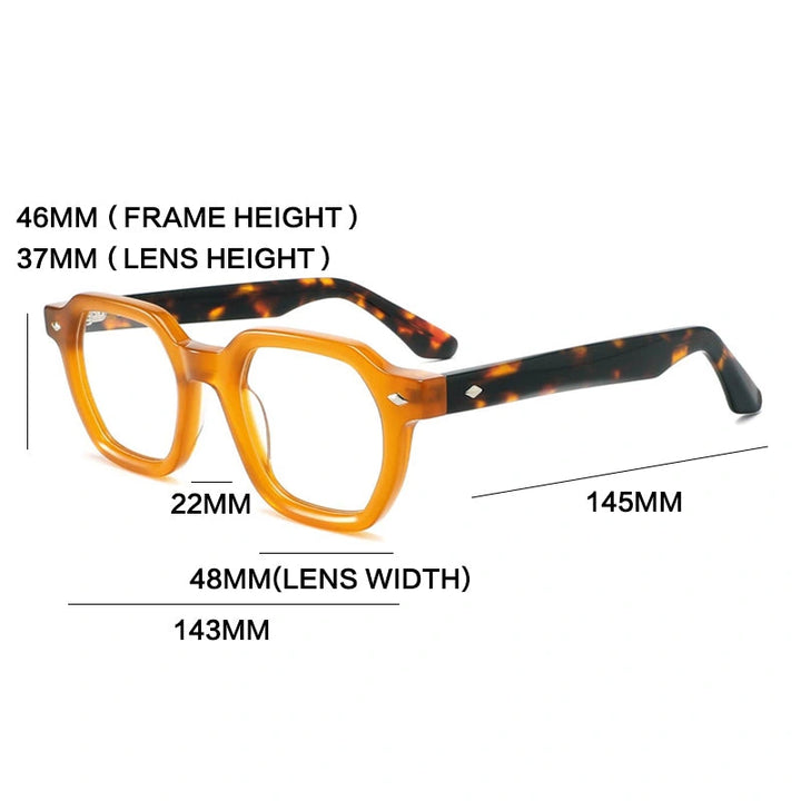 Gatenac Unisex Full Rim Polygon Square Acetate Reading Glasses G1157 - Size Chart