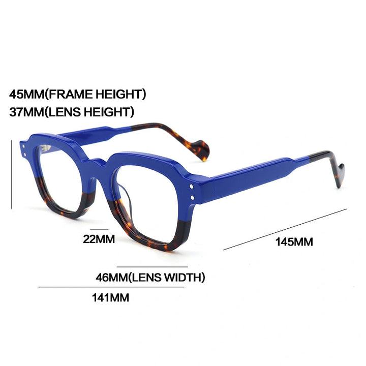 Gatenac Unisex Full Rim Flat Top Square Acetate Reading Glasses G2394 - Size Chart