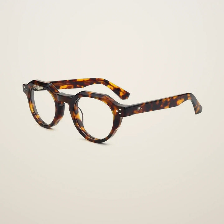 Gatenac Unisex Full Rim Flat Top Round Acetate Reading Glasses G66301 - C2