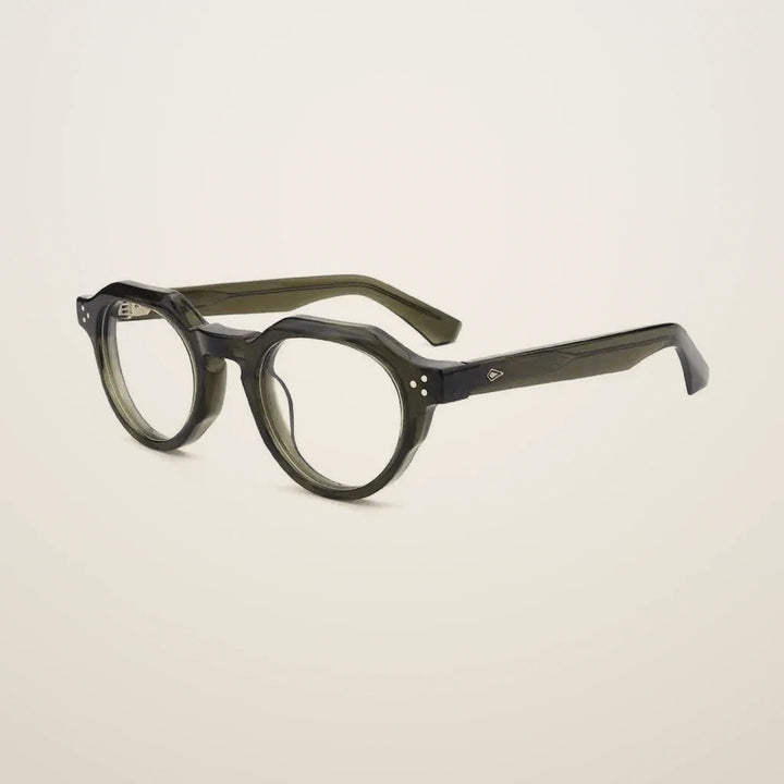Gatenac Unisex Full Rim Flat Top Round Acetate Reading Glasses G66301 - C4