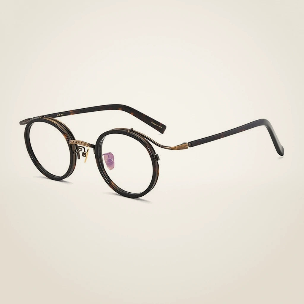 Gatenac Unisex Full Rim Round Acetate Alloy Frame Eyeglasses GXJ37 - Color 1 Bronze Tortoise Clear
