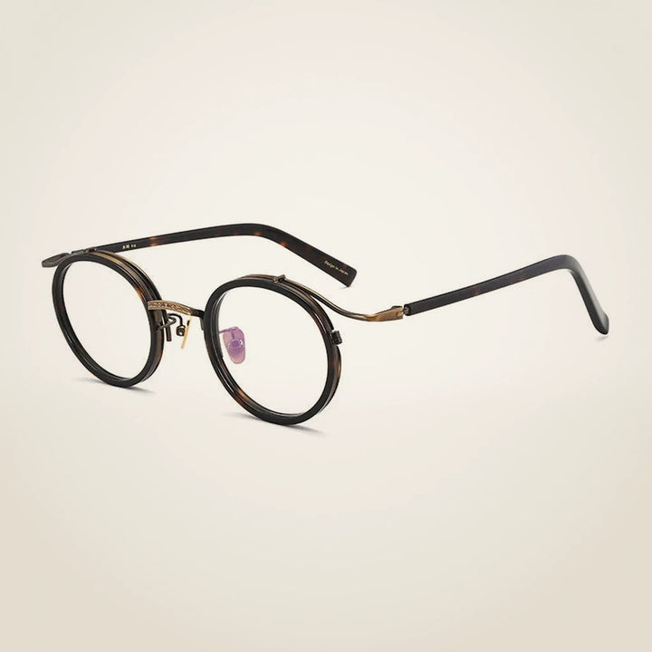 Gatenac Unisex Full Rim Round Acetate Alloy Frame Eyeglasses GXJ37 - Color 1 Bronze Tortoise Clear